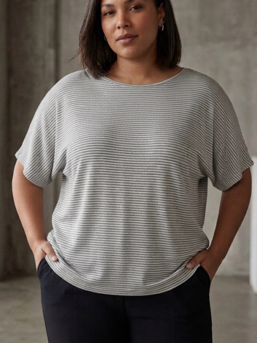 Philosophy Republic Clothing Striped Pleat Back Detail Top Grey NWT 3X Chic